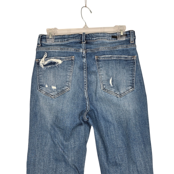 Risen High Rise Jean Size 28 / 7 Distressed Skinny Blue Stretch Denim Holes - Picture 12 of 16